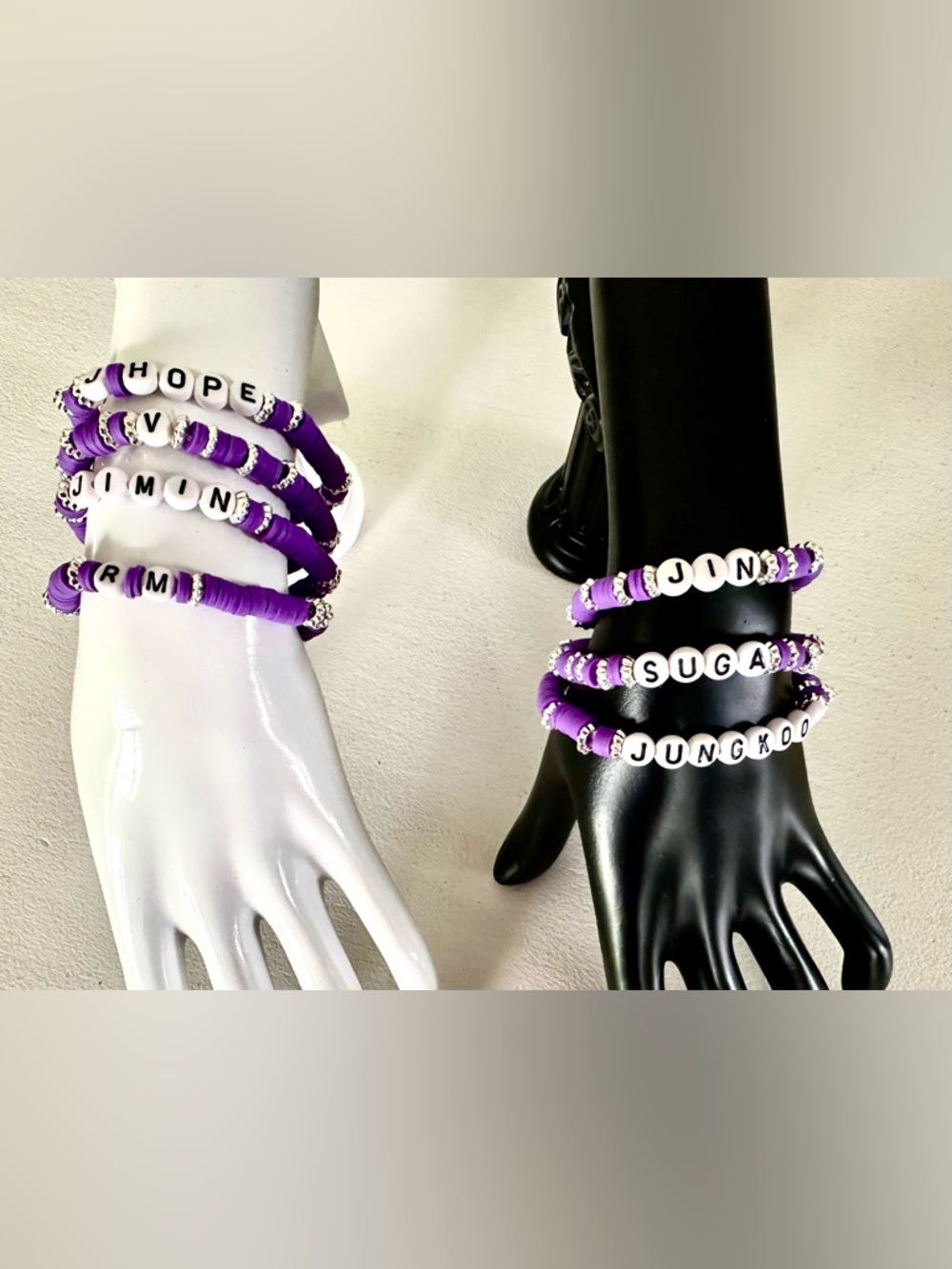 BTS ARMY!  Beautiful handmade clay beaded personalized bracelets!